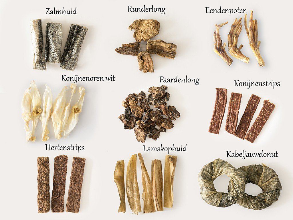 Verschillende natuurlijke hondensnacks
